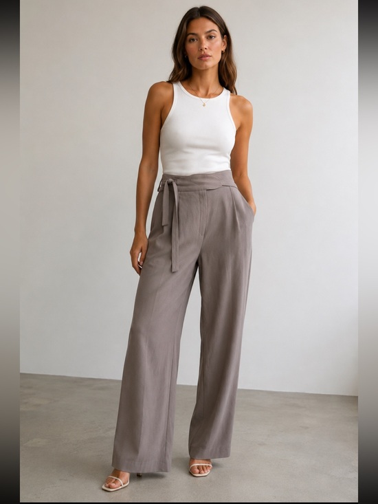 Pants - Babaton Cohen Wrap Pants Taupe Triacetate Wide Leg High Rise Mid  2000's Size 8